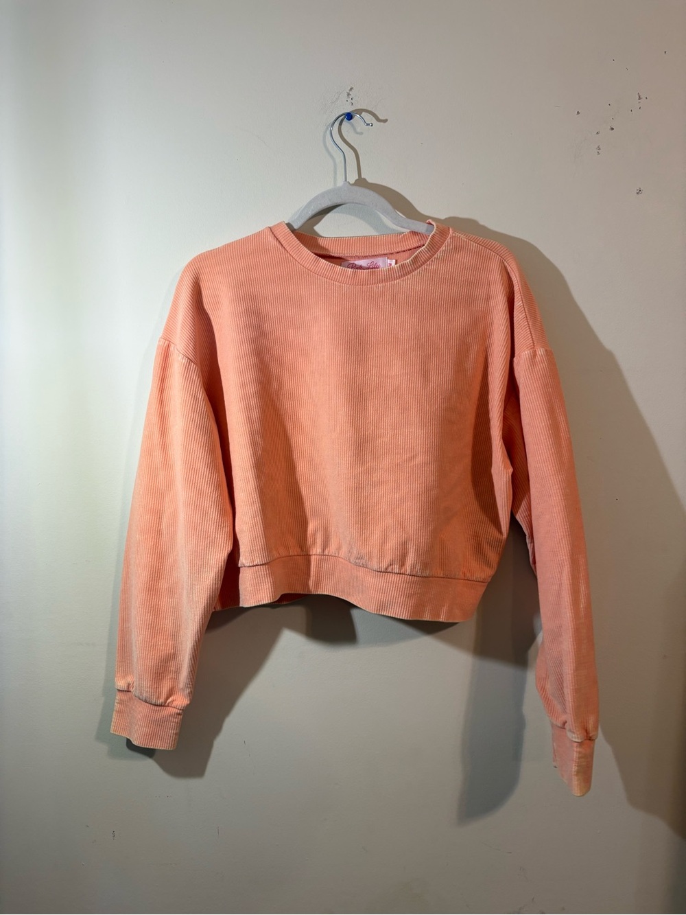 PINK LILY‎ cropped sweatshirt Women’s medium Ribbed Cotton Crop peach Boxy
